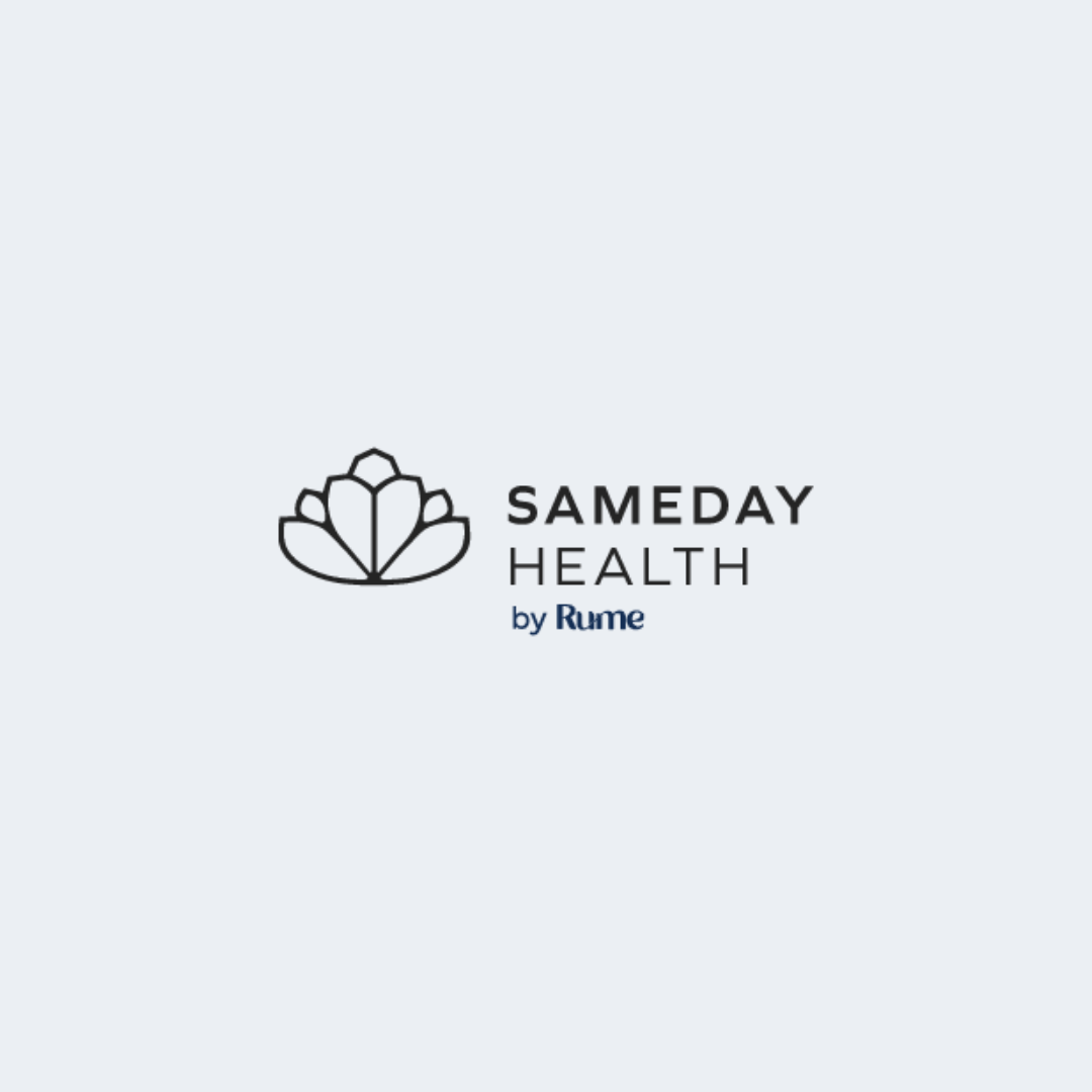 Sameday Health logo on top of Rume Health logo with lotus